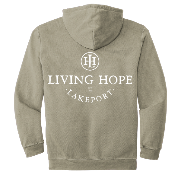 Living Hope Lakeport NH Church Lightweight Fleece Hooded Sweatshirt Grey Back