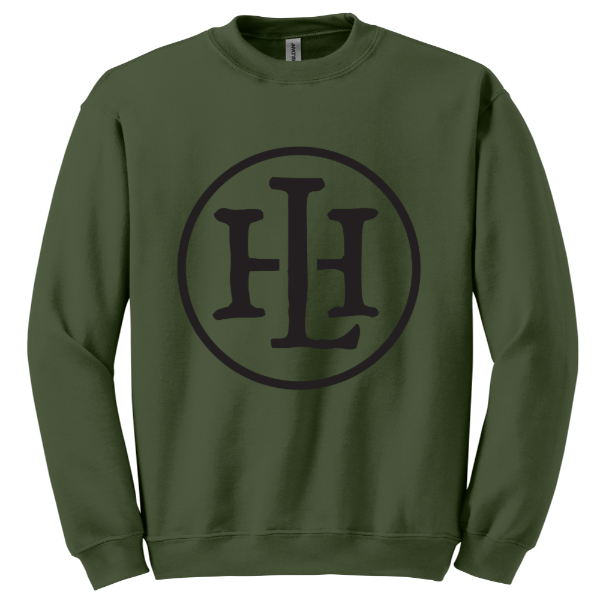 Living Hope Lakeport Monogram Crewneck Sweatshirt Military Green Front Simple LH in Circle