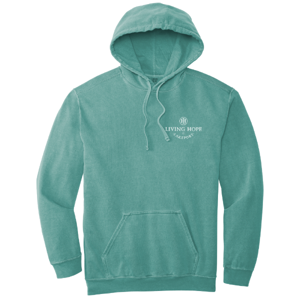 Living Hope Lakeport Laconia NH Lightweight Fleece Hooded Sweatshirt Seafoam Front