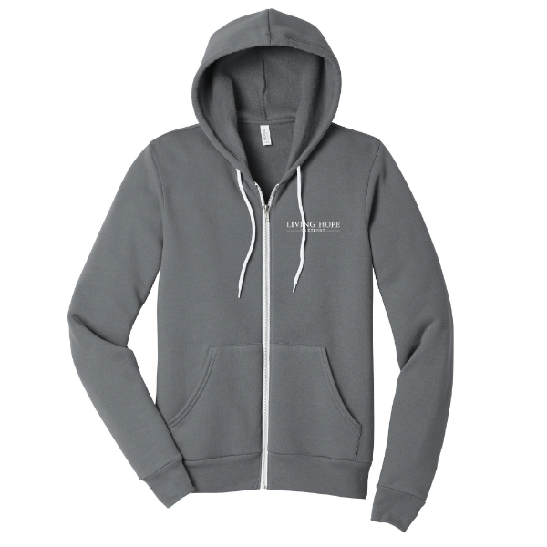 Living Hope Lakeport Unisex Fleece Full-Zip Hoodie Storm Front Text Logo