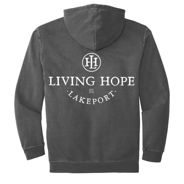 Living Hope Lakeport Church Lightweight Fleece Hooded Sweatshirt Pepper Back