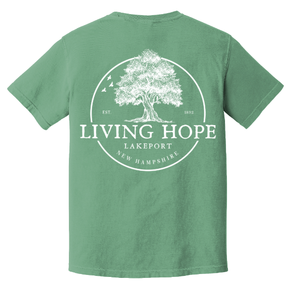 Living Hope Lakeport NH Heavyweight Tee Light Green Back