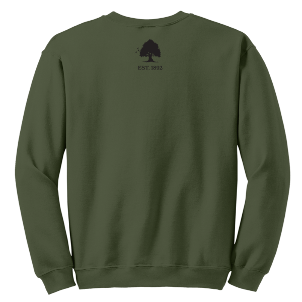 Living Hope Lakeport Monogram Crewneck Sweatshirt Military Green Back Tree with EST 1892