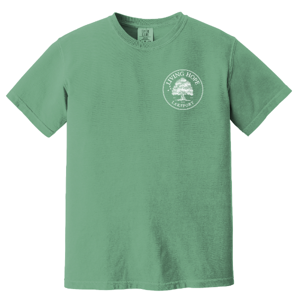 Living Hope Lakeport NH Heavyweight Tee Light Green Front