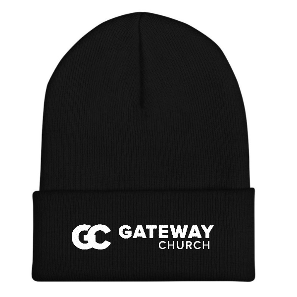 White Embroidered Logo - Adult Cuffed Knit Beanie
