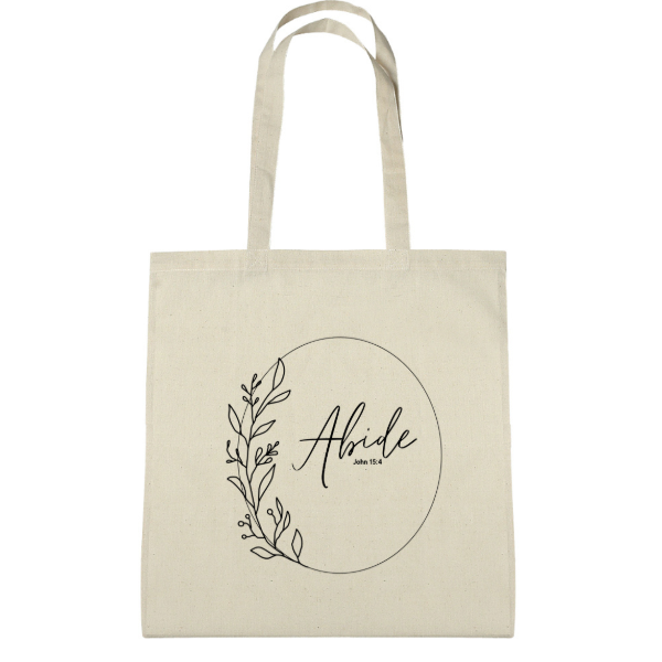 "Abide – John 15:4" Canvas Tote – Rooted in Him, Carried with Grace