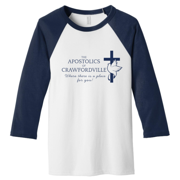 Front Logo Only Bella Canvas Unisex 3/4-Sleeve Baseball Tee