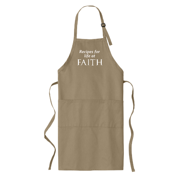 "Recipes for life at FAITH" Long Bib Apron with Stain Release