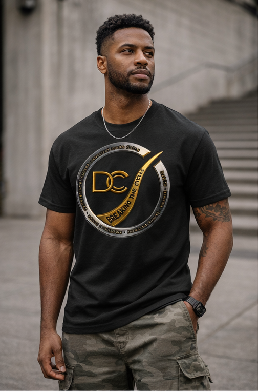 Person wearing black Breaking The Cycles Christian streetwear shirt