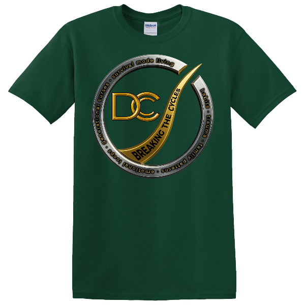 Forest green Breaking The Cycles DCC Christian t-shirt with gold circular emblem design