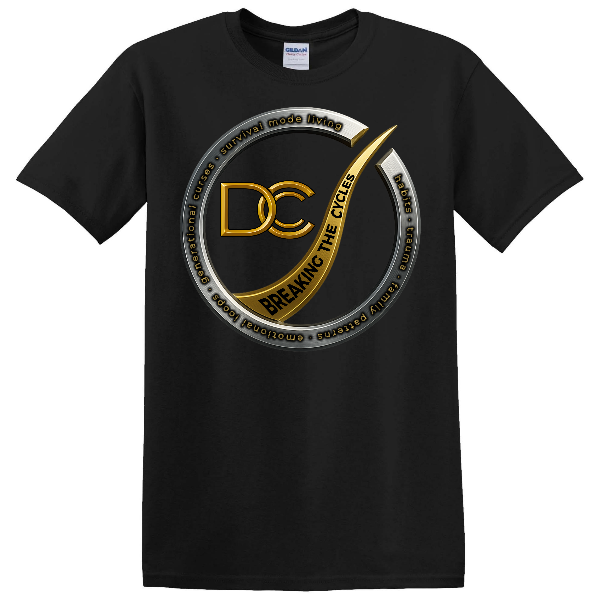 Black Breaking The Cycles DCC Christian t-shirt with gold circular emblem