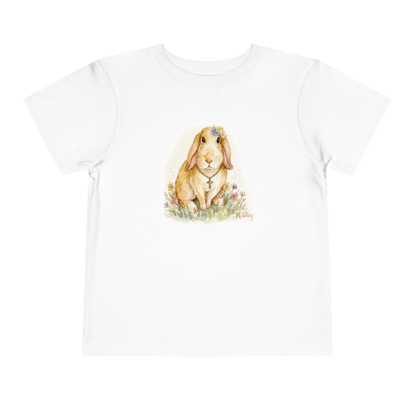 Bella Canvas Toddler Jersey Tee - Hand drawn Watercolor Bunny with Cross T-Shirt