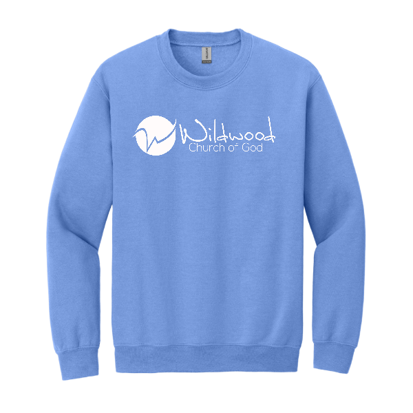 Gildan Heavy Blend Crewneck Sweatshirt with white Wildwood Church of God logo.